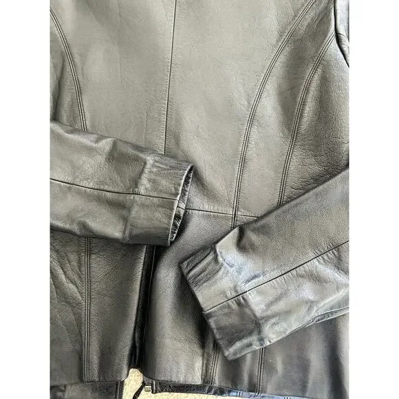Vintage Wilsons Leather Maxima Black Zip Up Leather Moto Biker Jacket Womens M - Picture 10 of 10